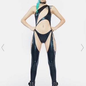 Rave catsuit In iridescent green worm once